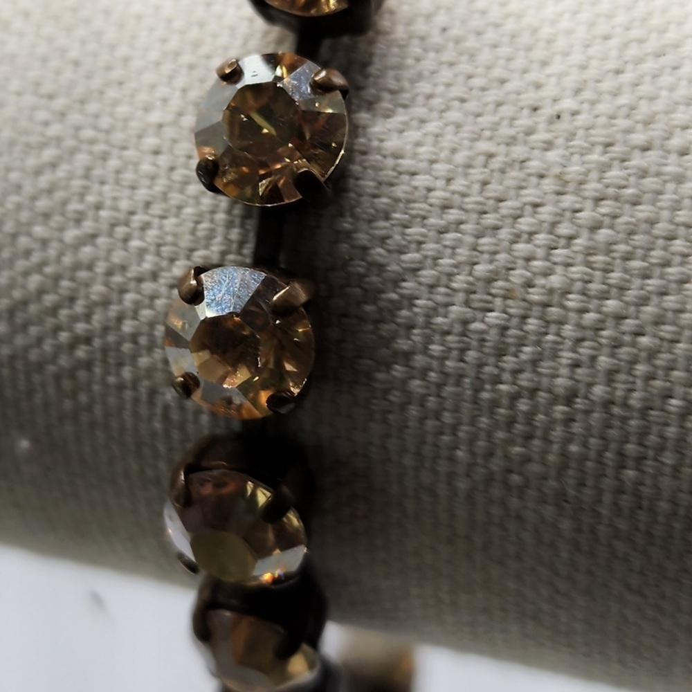 Sabika bracelet Gold Tone Rhinestones Bronze tone Lobster Clasp 6.5" 1" Extender - Picture 3 of 8